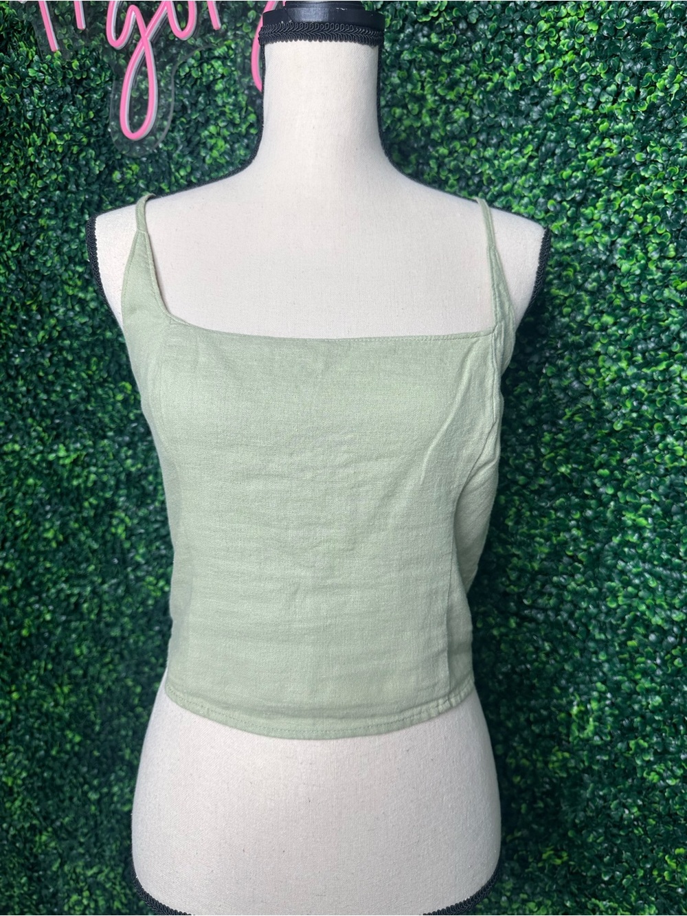 Abercrombie & Fitch Sage Green Linen Blend Smocked Back Cami Tank Top Size S